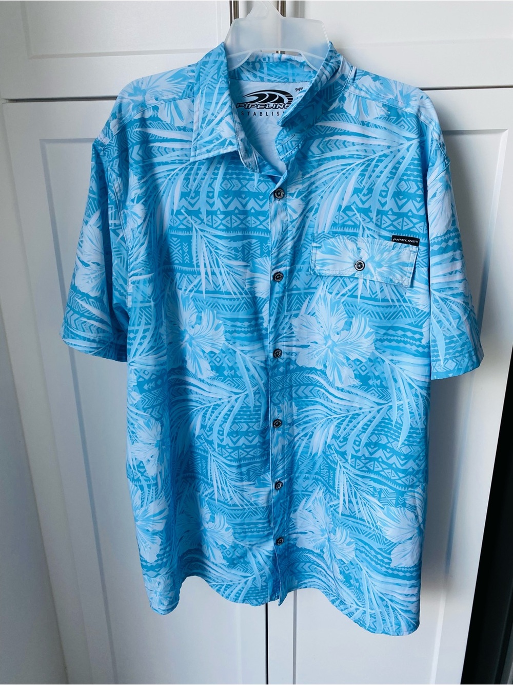 Pipeline Mens 2XL blue Hawaiian button down short sleeve shirt